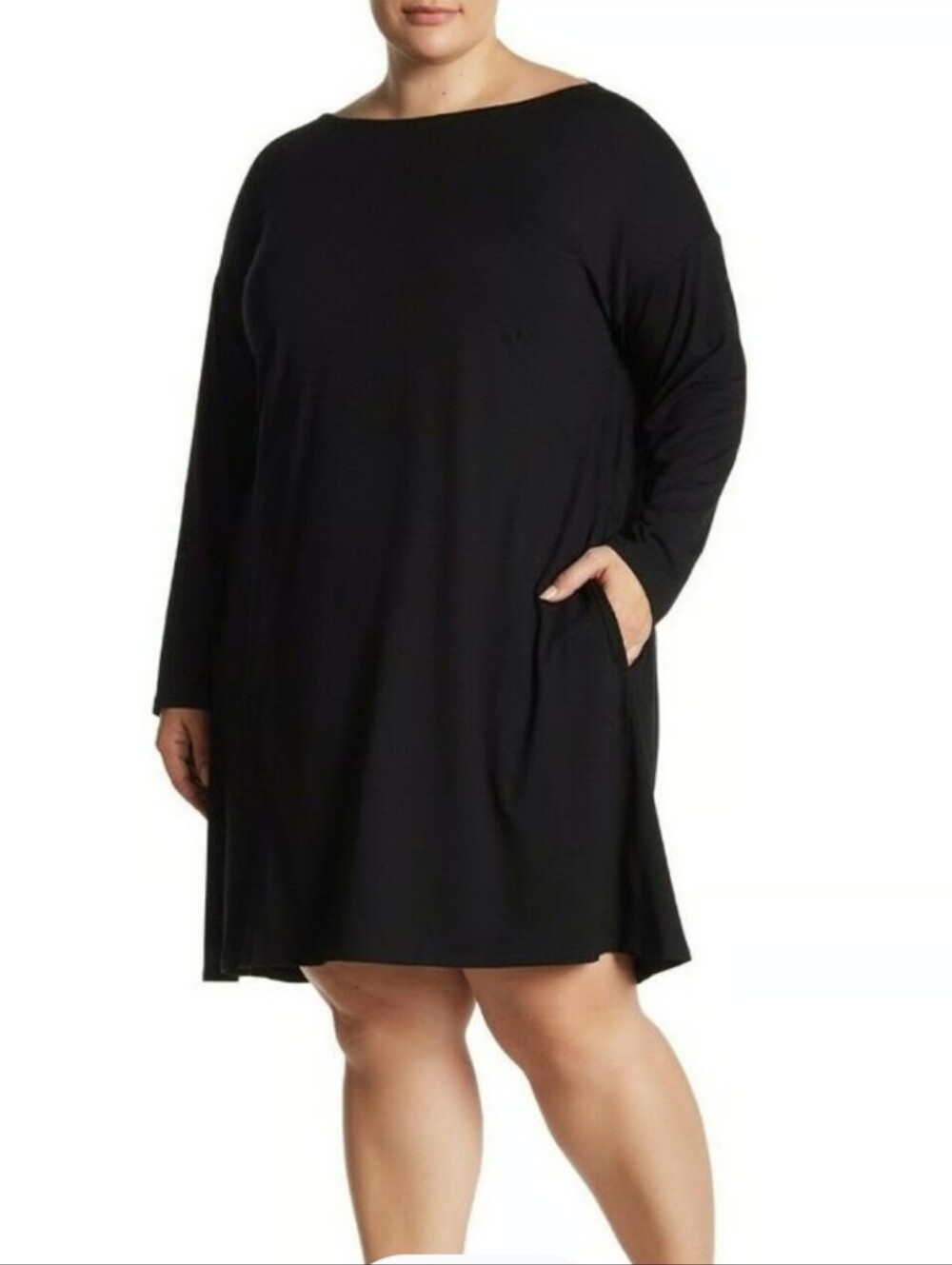 EILEEN FISHER Black long sleeve t-shirt dress with pockets